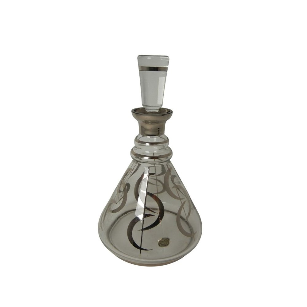Vintage Bohemia Crystal Decanter Beaker Sterling Silver Design Czech